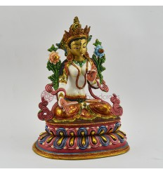 Hand Painted 24 Karat Gold Gilded 10" White Tara / Drolkar Statue