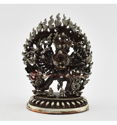 Machine Made Oxidized Copper Alloy with Silver Plating 5.5" Kalachakra Statue