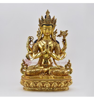 Buddhist Hand Made Copper Alloy with Gold Gilded 14" Chenrezig Statue