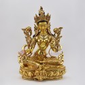 Buddhist Hand Made Copper Alloy with Gold Gilded 14" Green Tara / Dholma Statue