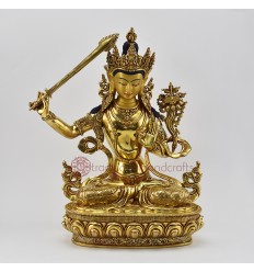 Buddhist Hand Made Copper Alloy with Gold Gilded 14" Manjushri/Jambiyang Statue