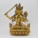 Buddhist Hand Made Copper Alloy with Gold Gilded 14" Manjushri/Jambiyang Statue