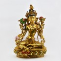 Tibetan Buddhist Hand Made Copper Alloy with 24 Karat Gold Gilded 14.5" Green Tara / Dholma Statue