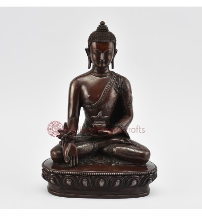 Tibetan Buddhist Oxidized Copper Alloy 8.5" Medicine Buddha / Menlha Statue