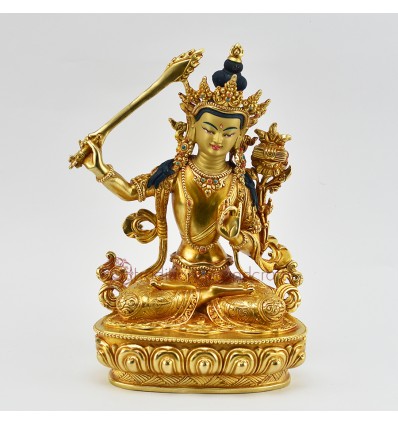  Tibetan Buddhist Hand Made Gold Gilded 9" Manjushri / Jambiyang Statue