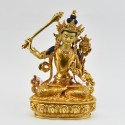  Tibetan Buddhist Hand Made Gold Gilded 9" Manjushri / Jambiyang Statue