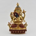 Hand Made Copper Alloy with Partly Gold Gilded 9.25" Chenrezig Shakti Statue