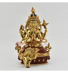 Hand Made Copper Alloy with Partly Gold Gilded 9.25" Chenrezig Shakti Statue