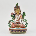 Hand Painted Copper Alloy with 24 Karat Gold Gilded 8.5" White Tara Dolkar Statue