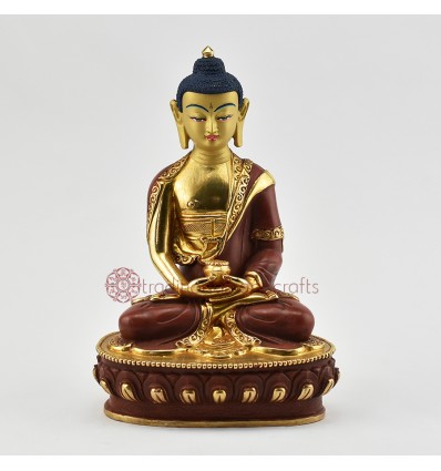 Hand Made Copper Alloy with Partly Gold Gilded 8.25" Amitabha Buddha Statue