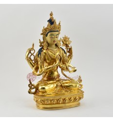 Hand Made Copper Alloy with Gold Gilded 12.5" Chenrezig /Avalokiteshvara Statue