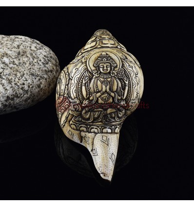 Beautiful Authentic Tibetan Buddhist Chenrezig Hand Carved Conch Shell Horn