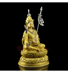 Face Painted Gold Gilded andand Silver Attributes 17.5" Guru Rinpoche Statue