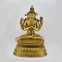 Hand Carved 15.5" Chenrezig Copper Gold Gilded with Antique Finish Statue Patan