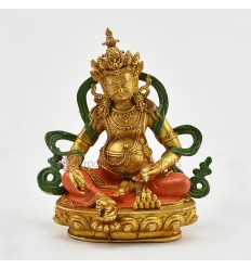 Gold Plated Copper Alloy and Hand Painted in Antique Finish Yellow Dzambhala Statue