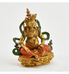 Gold Plated Copper Alloy and Hand Painted in Antique Finish Yellow Dzambhala Statue