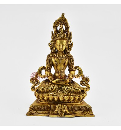 Hand Made Copper Alloy and Gold Plated 6.75" Aparmita / Amitayus /Tsepam Statue