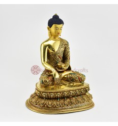 Tibetan Buddhist Lost Wax Method Copper Alloy 10.5" Shakyamuni Buddha Statue