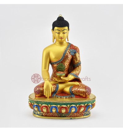 Tibetan Buddhist Hand Painted Copper Alloy 11.5" Shakyamuni Buddha Statue