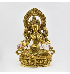 Fine Quality Hand Made 15" Green Tara / Drolma Copper Alloy Gold Gilded Statue