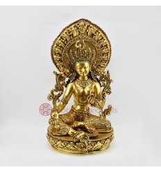 Fine Quality Hand Made 16" Green Tara / Drolma Copper Alloy Gold Gilded Statue