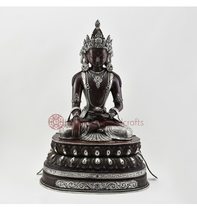 Hand Made Oxidized Copper Alloy with Silver Plating 17" Amitabha Buddha Statue