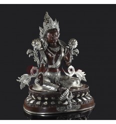 Hand Made Oxidized Copper Alloy with Silver Plating 20.25" Green Tara Statue