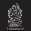 Oxidized Copper Alloy with Silver Plating 26.5" Green Tara on Throne Sculpture