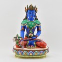 Hand Painted Copper Alloy With Gold Gilded 10.5" Crowned Medicine Buddha Menla Statue