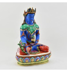 Hand Painted Copper Alloy With Gold Gilded 10.5" Crowned Medicine Buddha Menla Statue