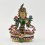 Hand Painted Copper Alloy with 24 Karat Gold Gilded 9" Green Tara Dholma Statue