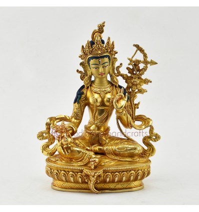 Hand Carved  Copper Alloy with 24 Karat Gold Gilded 9" Red Tara Statue