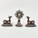 Silver Plated Copper Alloy in Oxidation Finish 5" Dharma Wheel and Pair of Deer