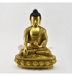 Hand Carved Gold Plated 13.5" Shakyamuni Buddha / Sangye Tomba Statue