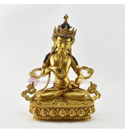 Hand Carved Fine Quality 24 Karat Gold Gilded Face Painted Vajrasattva Statue