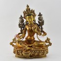 Gold Gilded with Silver Flowers and Hand Painted Face Green Tara statue