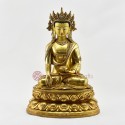 Hand Carved Gold Plated 15" Crowned Shakyamuni Buddha / Sangye Tomba Statue