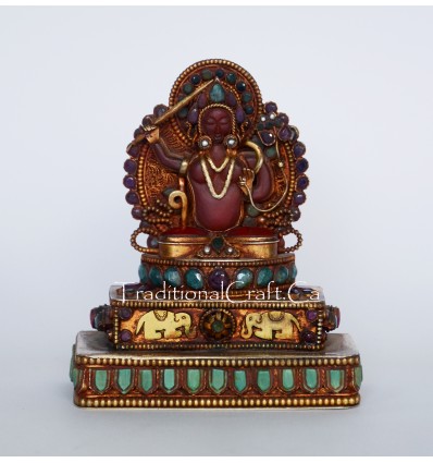 Fine Quality 4" Silver Gold Plated Tibetan Buddhist Manjushri Jampelyang Statue from Patan, Nepal