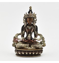 Fine Quality Oxidation Finish with Silver Plated Buddhist Tibetan 5.5" Aparmita Statue