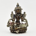 Fine Quality Oxidation Finish with Silver Plated Buddhist Tibetan 5.5" Green Tara / Dholma Statue