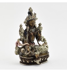 Fine Quality Oxidation Finish with Silver Plated Buddhist Tibetan 5.5" Green Tara / Dholma Statue