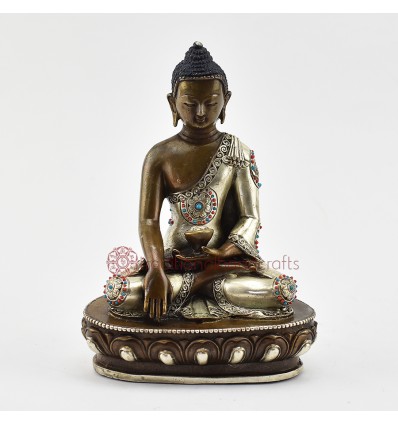 Fine Quality Oxidation Finish with Silver Plated Buddhist Tibetan 5" Shakyamuni Buddha / Tomba Statue