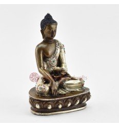 Fine Quality Oxidation Finish with Silver Plated Buddhist Tibetan 5" Shakyamuni Buddha / Tomba Statue