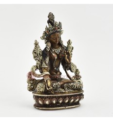 Fine Quality Oxidation Finish with Silver Plated Buddhist Tibetan 5.5" White Tara / Dholkar Statue