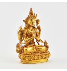 Gold Plated in Antique Finish 4.5" Chenrezig / Four Armed Avalokiteshvara Statue