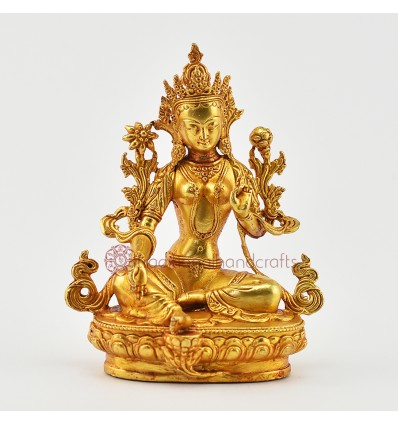 Gold Plated in Antique Finish 4" Green Tara / Dholma Statue