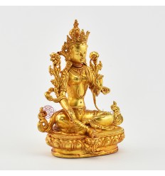 Gold Plated in Antique Finish 4" Green Tara / Dholma Statue