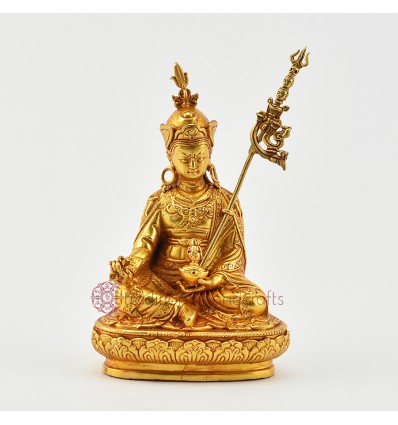 Gold Plated in Antique Finish 4.25" Guru Rinpoche / Padmasambhava Statue