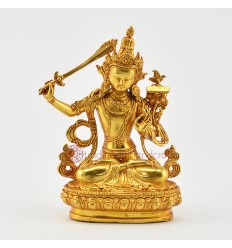 Gold Plated in Antique Finish 4.5" Manjushri / Jambiyang Statue