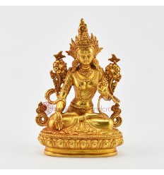 Gold Plated in Antique Finish 4.5" White Tara / Dholkar Statue